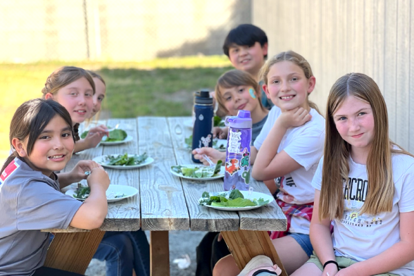 Students enjoying a school meal 