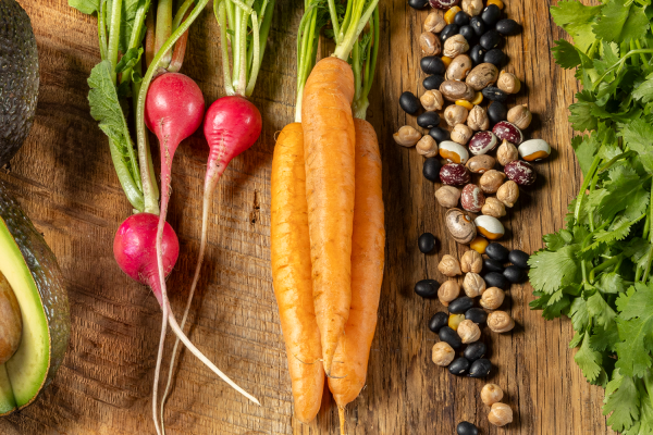 vegetables on wood table