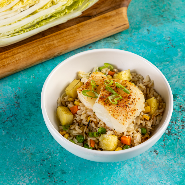 Adobo-Spiced Fish and Fried Rice Bowl