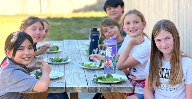 Students enjoying a school meal 